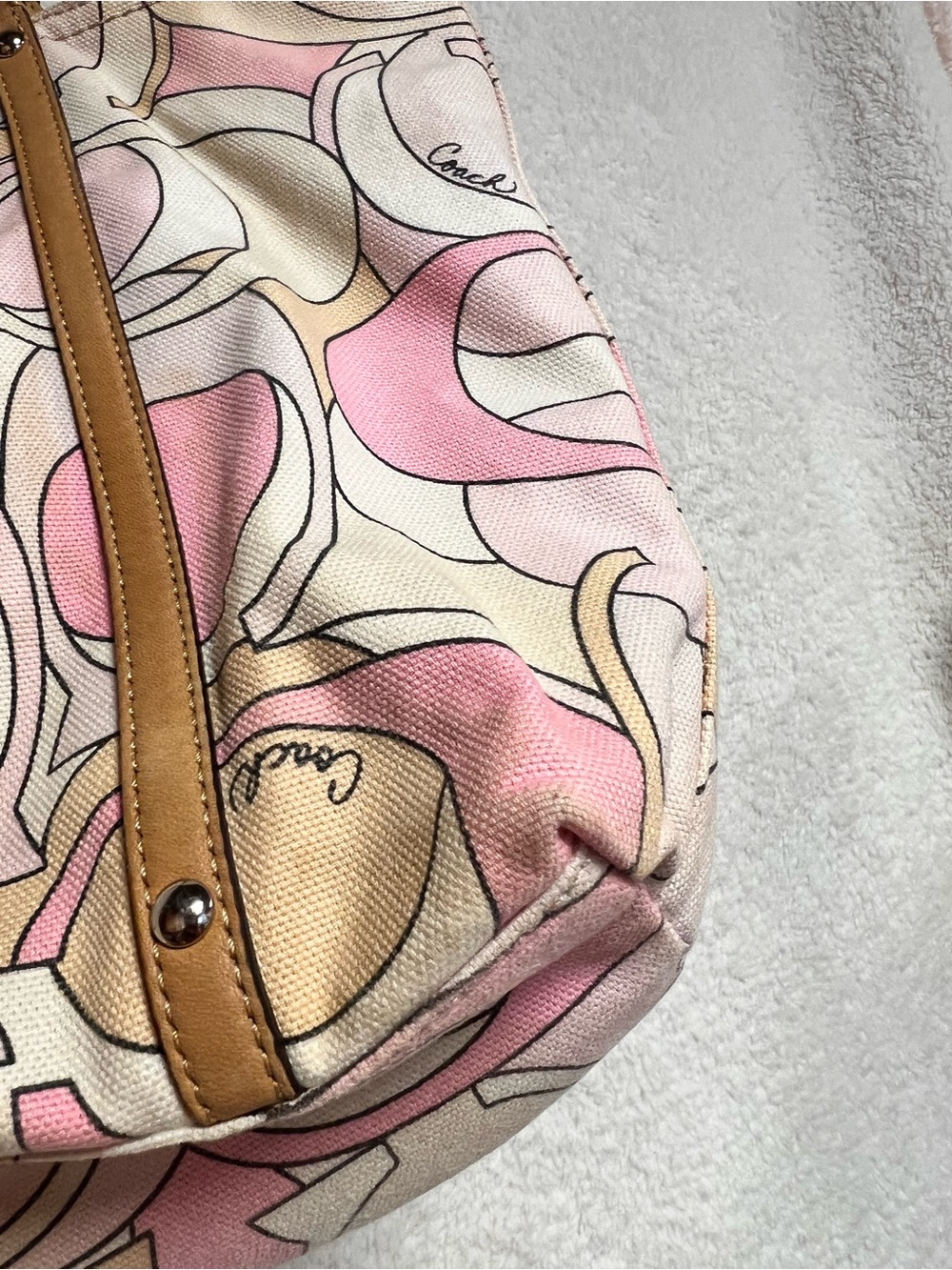 Coach Pink, Cream & Tan Signature Canvas Tote - Picture 5 of 10